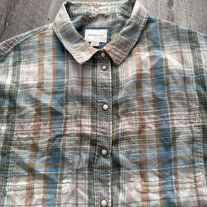 LUCKY Brand Pearl Snap Flannel Shirt Womens XL Plaid Soft Long Sleeve